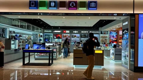 Electronics store inside airport terminal Stock Footage 339736408
