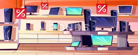 Electronics store in mall shop illustration Stock Illustration