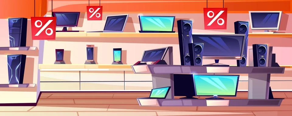 Electronics store in mall shop vector illustration Иллюстрация