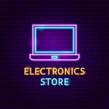 Electronics Store Neon Label Stock Illustration