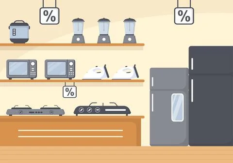 Electronics Store that Sells Computers, TV, Cellphones and Buying Home Applia Stock Illustration