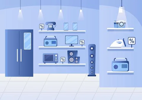 Electronics Store that Sells Computers, TV, Cellphones and Buying Home Applia Illustrazione stock