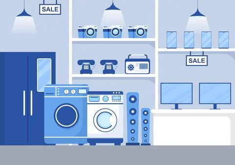 Electronics Store that Sells Computers, TV, Cellphones and Buying Home Applia Stock Illustration