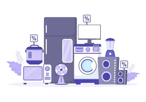 Electronics Store that Sells Computers, TV, Cellphones and Buying Home Applia Stock Illustration