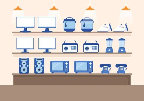 Electronics Store that Sells Computers, TV, Cellphones and Buying Home Applia Stock Illustration