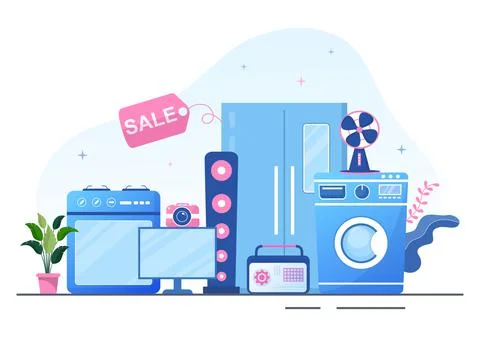 Electronics Store that Sells Computers, TV, Cellphones and Buying Home Applia Stock Illustration