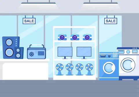 Electronics Store that Sells Computers, TV, Cellphones and Buying Home Applia Illustrazione stock