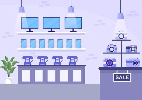 Electronics Store that Sells Computers, TV, Cellphones and Buying Home Applia Stock Illustration