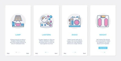 Electronics store small household appliances UX, UI onboarding mobile app page Stock Illustration