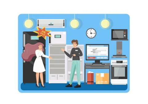 Electronics store, vector flat style design illustration Stock Illustration
