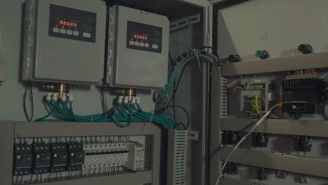 Electronics substation serving. The remote control switch. Industrial water Stock Footage 72764591
