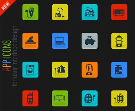 Electronics supermarket icon set Stock Illustration