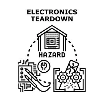 Electronics teardown and e waste hazard concept Illustrazione stock