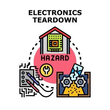 Electronics teardown and e waste hazard concept Illustrazione stock