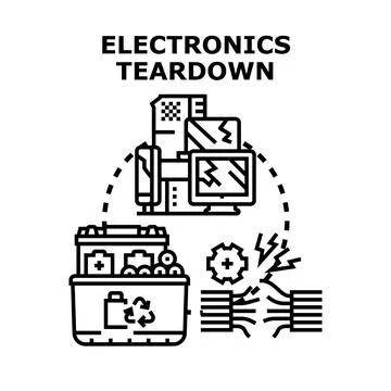 Electronics teardown for recycling and e waste management Illustrazione stock