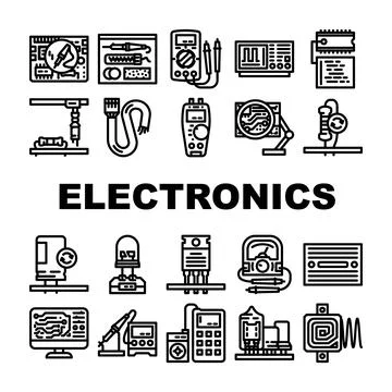 Electronics technician industry icons set vector Stockillustratie