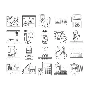 Electronics technician industry icons set vector Stock Illustration