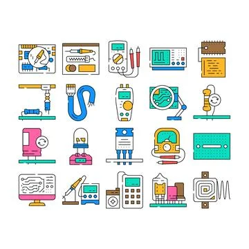 Electronics technician industry icons set vector Stock Illustration