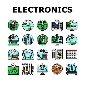 Electronics technician technology icons set vector 스톡 일러스트