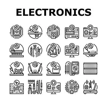 Electronics technician technology icons set vector Illustrazione stock