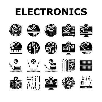 Electronics technician technology icons set vector Stockillustratie