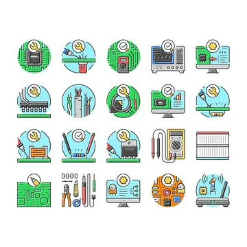 Electronics technician technology icons set vector Illustrazione stock