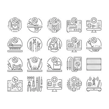 Electronics technician technology icons set vector Illustrazione stock