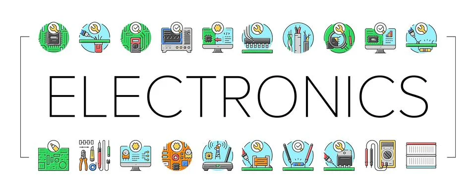 Electronics technician technology icons set vector Stock Illustration
