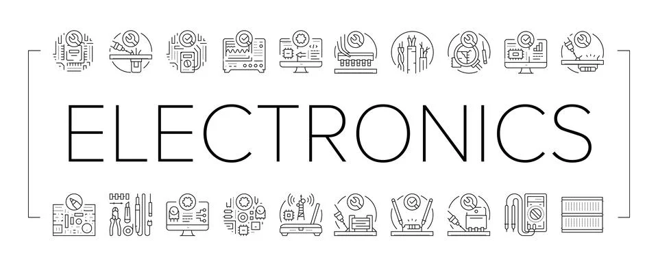 Electronics technician technology icons set vector 스톡 일러스트
