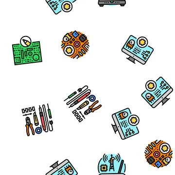 Electronics technician technology seamless pattern vector Stock Illustration