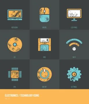 Electronics / Technology Vecotor Grunge Icons VOL.1 Stock Illustration