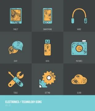 Electronics / Technology Vecotor Grunge Icons VOL.2 Stock Illustration