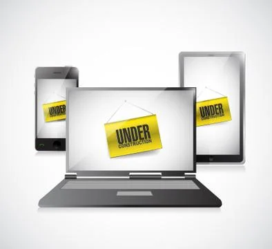 Electronics with under construction hanging banner illustration design Stock Illustration