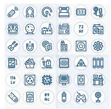 Electronics Vector Icon Library with 36 Bold Line 128x128 Display Perfect D.. Stock Illustration