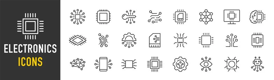 Electronics web icons in line style. Smart robotic, chip, ai, bot, network,.. Stockillustratie