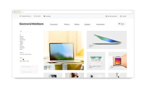 Electronics webstore site template mock up isolated, 스톡 일러스트