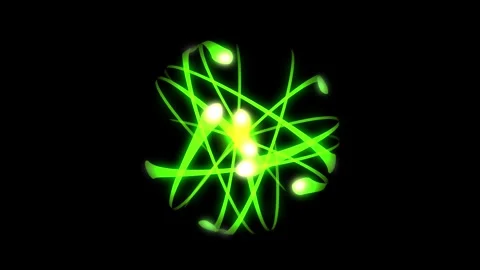 Electrons are orbiting an atomic nucleus, creating a dynamic scientific vis.. Stock Footage 312735119