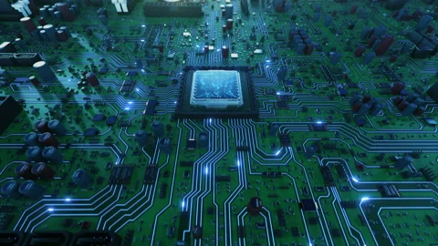 Electrons Moving Fast on Circuit Board From CPU. Flying Inside CPU Into 動画素材 94917352