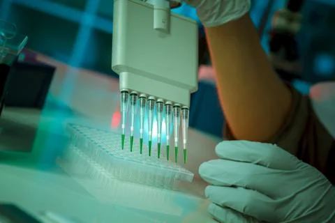Electrophoresis device in a genetics lab to decrypt the genetic code Foto stock