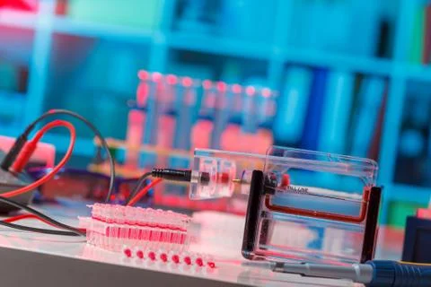 Electrophoresis device in a genetics lab to decrypt the genetic code Foto stock