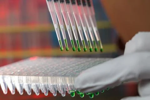 Electrophoresis device in a genetics lab to decrypt the genetic code Stock Photos