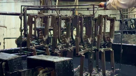 Electroplating process in industrial environment, close up view Video stock 289109040
