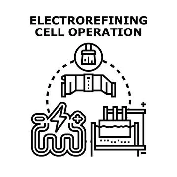 Electrorefining cell operation process purifying metal Stock Illustration