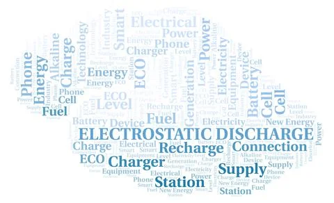 Electrostatic Discharge typography word cloud create with the text only. Illustrazione stock