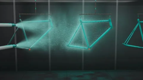 Electrostatic Powder Coating Spray Guns Coating Bicycle Frames Seamless Loop Stock-Footage 347279940