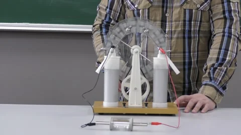 Electrostatics experiment showing charge transfer in physics class Stock Footage 315364879