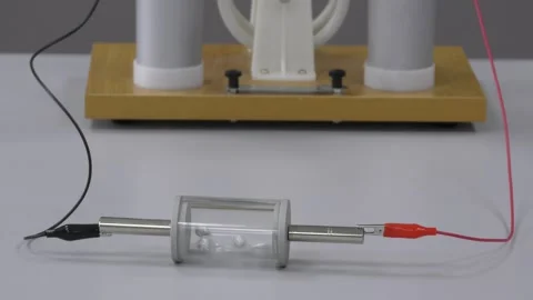 Electrostatics experiment showing charge transfer in physics class Stock Footage 315364881