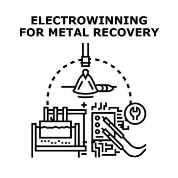 Electrowinning process recovering metals from solutions Stock Illustration