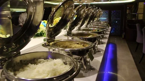 Elegance buffet dining line at buffet restuarant Bankgok Thailand Stock Footage 131071522