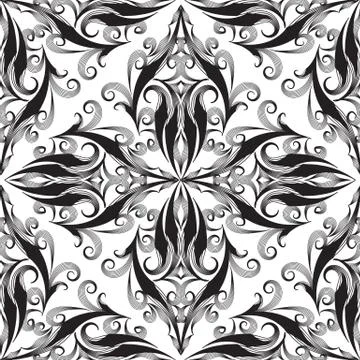 Elegance damask seamless pattern. Vector black and white monochr Illustrazione stock